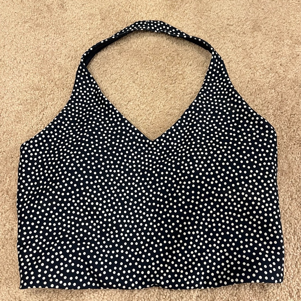 Abercrombie & Fitch Navy Polka Dot Halter V-Neck Crop Top